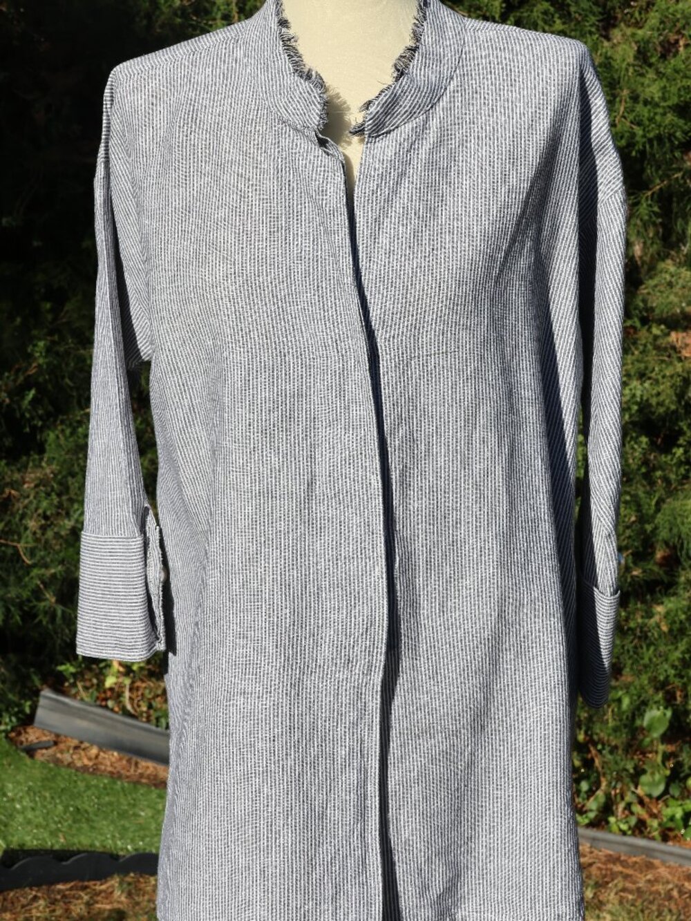 Tru Luxe Jeans Navy/White Striped - Linen/Cotton Pullover Shirt
